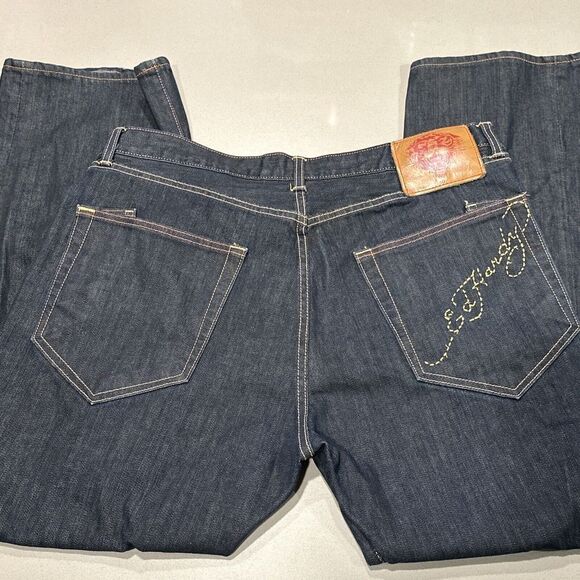 ED HARDY by Christian Audigier Men Jean 40x32  Y2K 09 Button Fly  Straight Fit - Picture 4 of 13